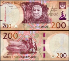 LESOTHO:  200 Maloti Banknote - 2023, P-31, UNC, Commemorative Issue 60 birthday