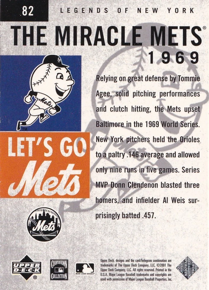 2001 Upper Deck Legends of New York - The Miracle Mets #82 Tommie Agee - Image 2 of 2