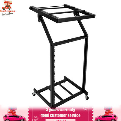 16U DJ Mixer Stand Adjustable Rack Mount Rolling Stage Cart Studio Music Show