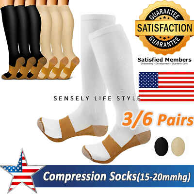 S-XXL Compression Socks for Women Wide Calf 15-20 Mmhg Mens Socks' 3/6 Pairs