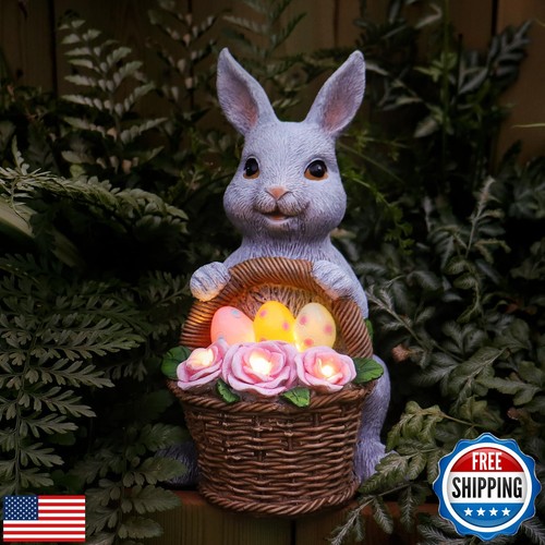 Bunny Easter Decorations Outdoor, Solar Rabbit Garden Statue, Unique Outside
