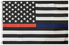 USA Thin Red Blue Line First Responders 100D Woven Poly Nylon 3x5 3'x5' Flag