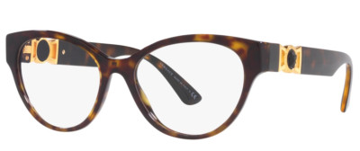 Versace VE3313F 108 54 Havana & Gold-Black Medusa New Asian Fit Eyeglasses.