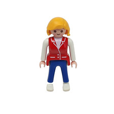 PLAYMOBIL REPLACEMENT DOLLHOUSE MOM GIRL FIGURE BLONDE RED SHIRT BLUE PANTS