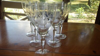 Vintage Morgantown Rose Water Goblets Glasses Stems etched Rose 6 12oz stems
