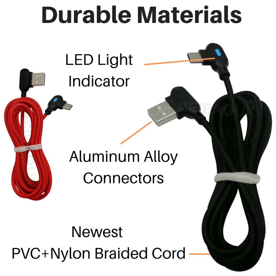 90 Degree Type C Cable 6Ft Fast Charging Cord For Samsung S20 S10 USB-C Charger - Image 2 of 4