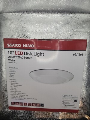 Satco Nuvo 62/1265 10'' LED Disc Light. 21.5w 120v, 1200 Lumens 3000k White