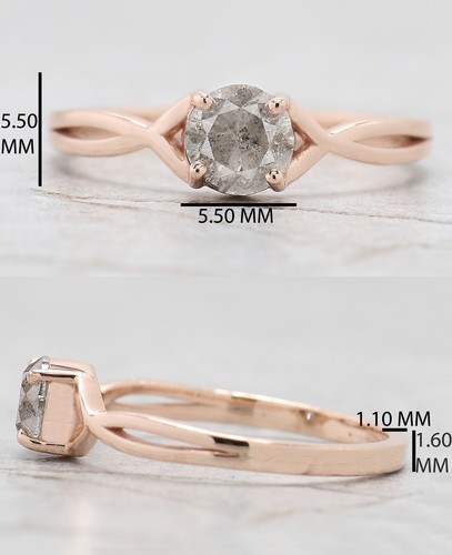 0.66 Ct Round Salt And Pepper Diamond Ring 14K Rose Gold Engagement Gift Ring - Picture 9 of 9
