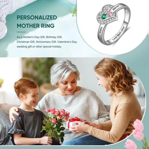 Custom 1-8 Family Birthstone Mom Ring-Personalized Jewelry Gift For Mother Girl! - Picture 3 of 21