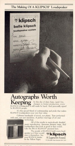 1984 Klipsch Lautsprecher: Autogramme, die es wert sind, aufbewahrt zu werden Vintage Druck Anzeige - Bild 1 von 1