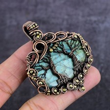 Natural Labradorite Gemstone Copper Wire Wrap Jewelry Pendant 2.60" Gift J647