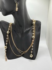 Gold Tone Layered Necklace Earring Set