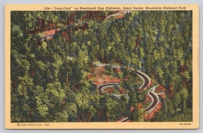Newfound Gap Highway Loop-Over Great Smoky Mountains Linen Postcard 1940s