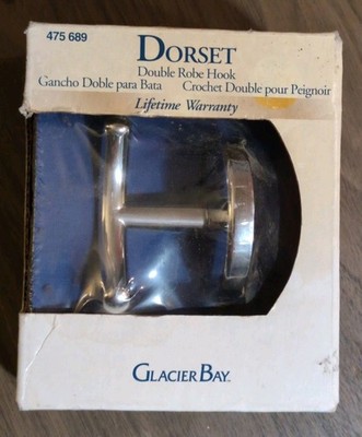 NOS Glacier Bay DORSET Chrome Double Robe Hook # 475 689 SEALED w/Hardware NEW