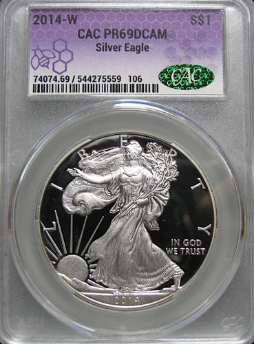2014-W PROOF American Eagle .999 One Ounce PF-69 DCAM CAC Purple Label --- #542C