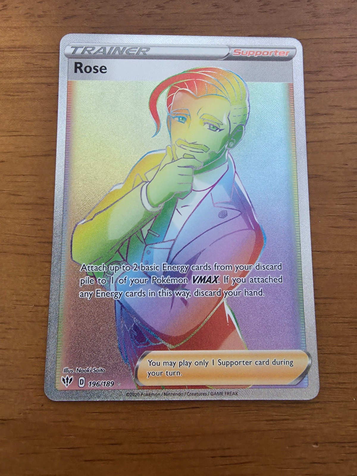 Rose 196/189 Rainbow Secret Rare Darkness Ablaze Pokémon TCG