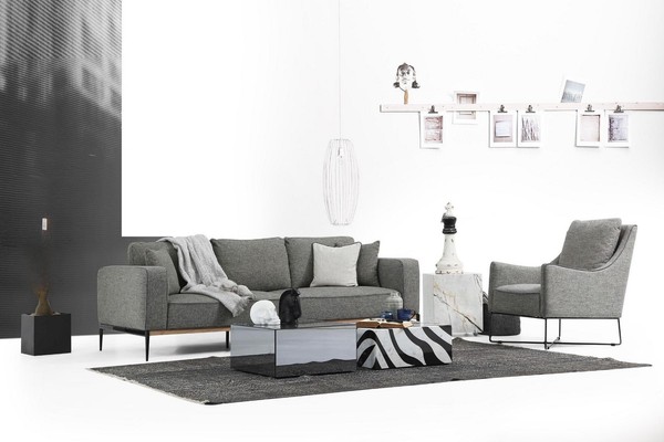Sofagarnitur 2 Sitzer Sessel Zweisitzer Stoff Sofas Modern Design Grau-image