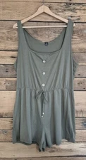 Casual Romper Olive Green Sleeveless Button Front Soft Lightweight One Piece 3XL