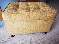 gold oatmeal damask upholstered foot pouffe stool storage footrest for armchair 