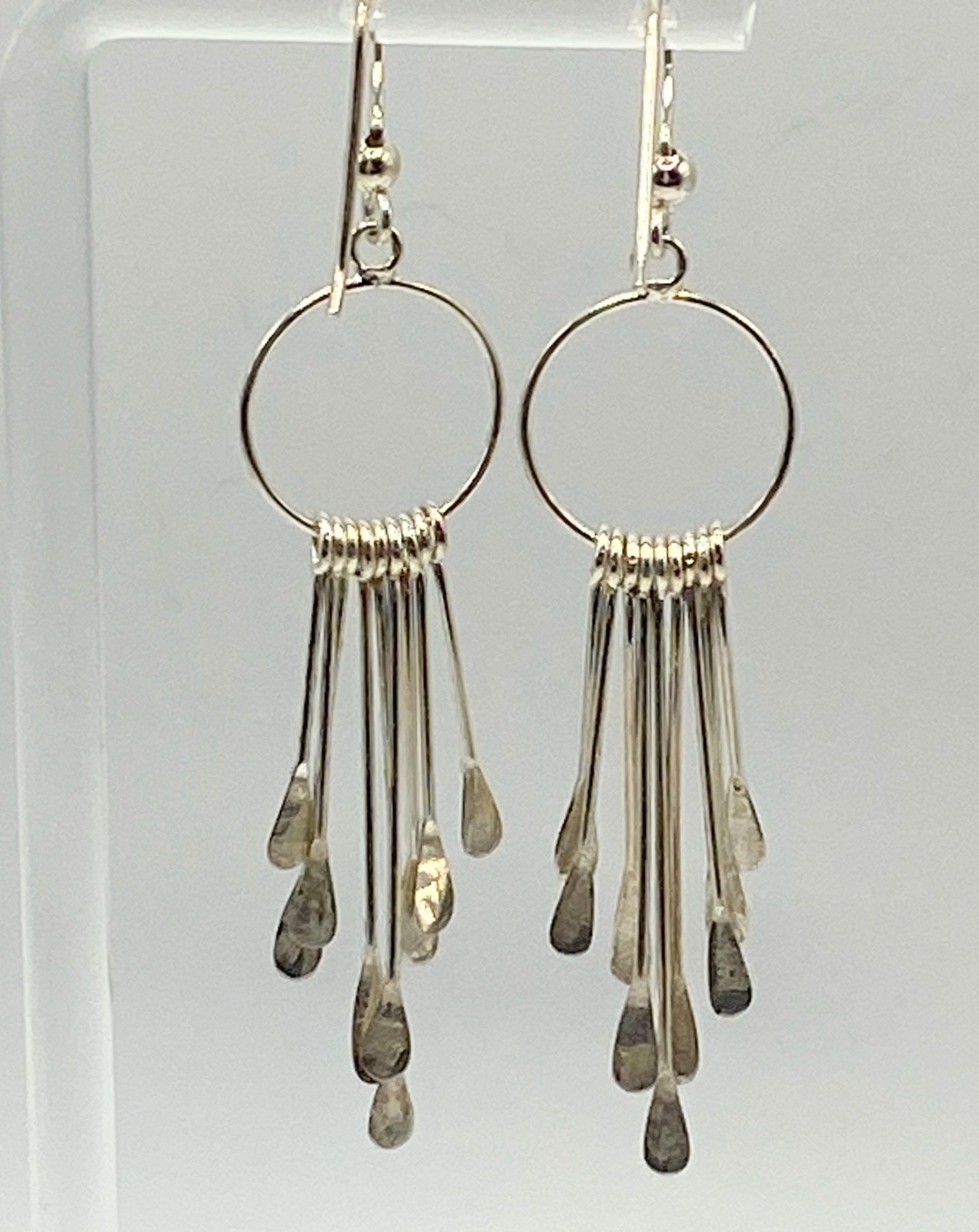 Handcrafted Sterling Silver 925 Fringe Tassle Dangle Drop Pierced Hook Earrings