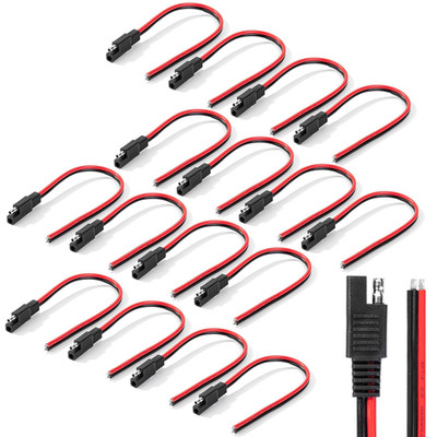 Bates- SAE Connector Cable, 12 Inch, 16 Pack, 14 AWG, 2 Pin Single Plug Quick Di