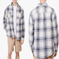 Brooklyn Cloth MFG.Co Youth Sherpa Lined Flannel Shacket M 10-12 Cream Blue