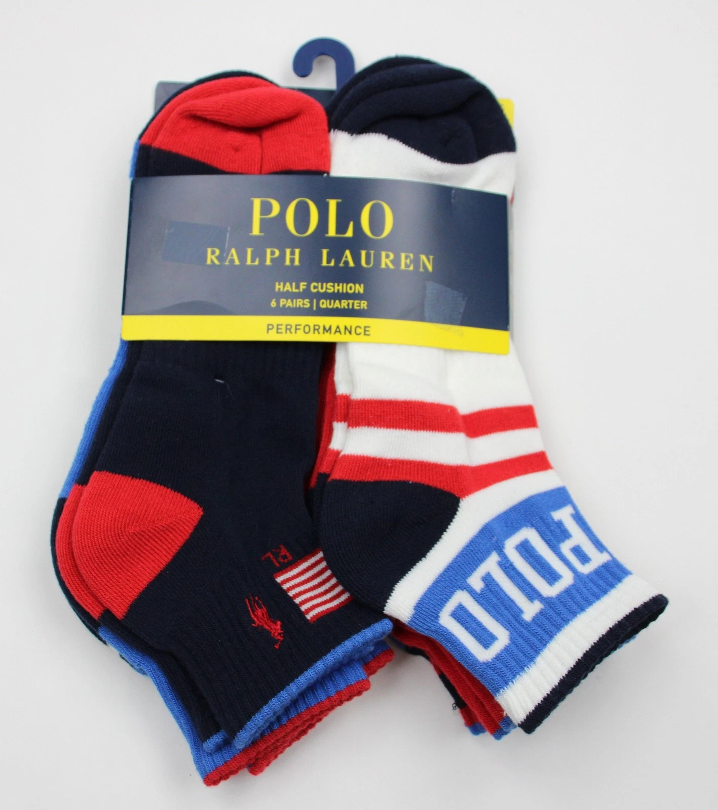 Polo Ralph Lauren Socks Mens 10-13 Patriotic Half Cushion Quarter 6 Pack Low Cut