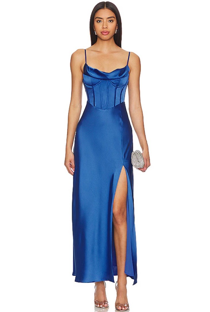 Revolve ASTR the Label Satin Cannes Dress In Denim Blue Size Small