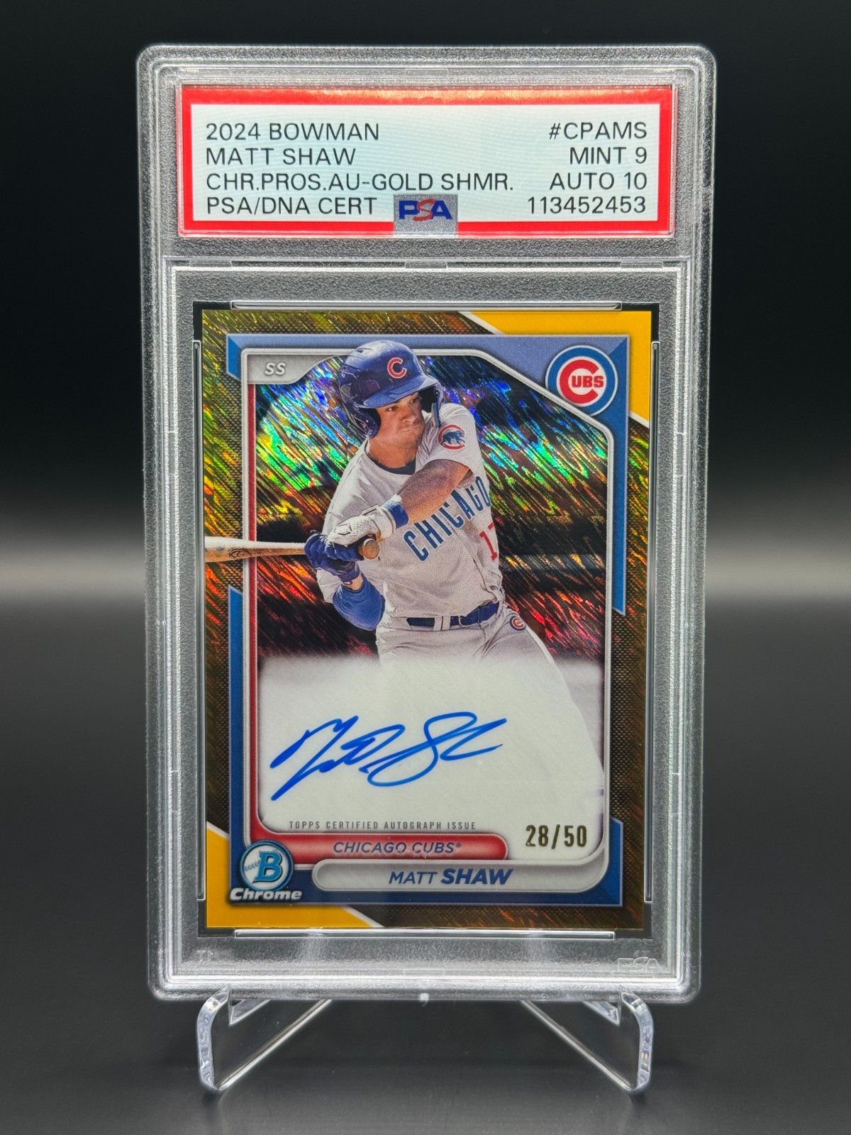 2024 Bowman Chrome Prospect Auto Matt Shaw #CPAMS Gold Shimmer /50