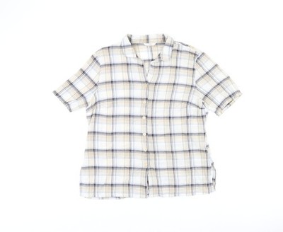Marks and Spencer Damen Beige Kariert Baumwolle Basic Knopfleiste Größe 16 Kragen
