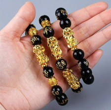 3PCS Attract Wealth Lucky Feng Shui Pixiu Bracelet Obsidian Beads For Unisex