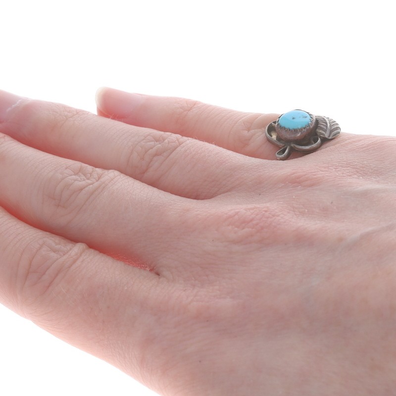 Native American Turquoise Solitaire Ring - Sterli… - image 4