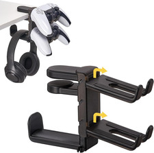 3 in 1 under Desk Headphone Hanger with Adjustable Clamp Mount, 2 Controller Slo