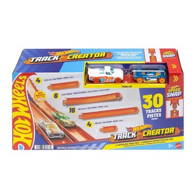Hot Wheels Track Builder Deluxe Pack, 25ft Track, 2 Cars, Connectors