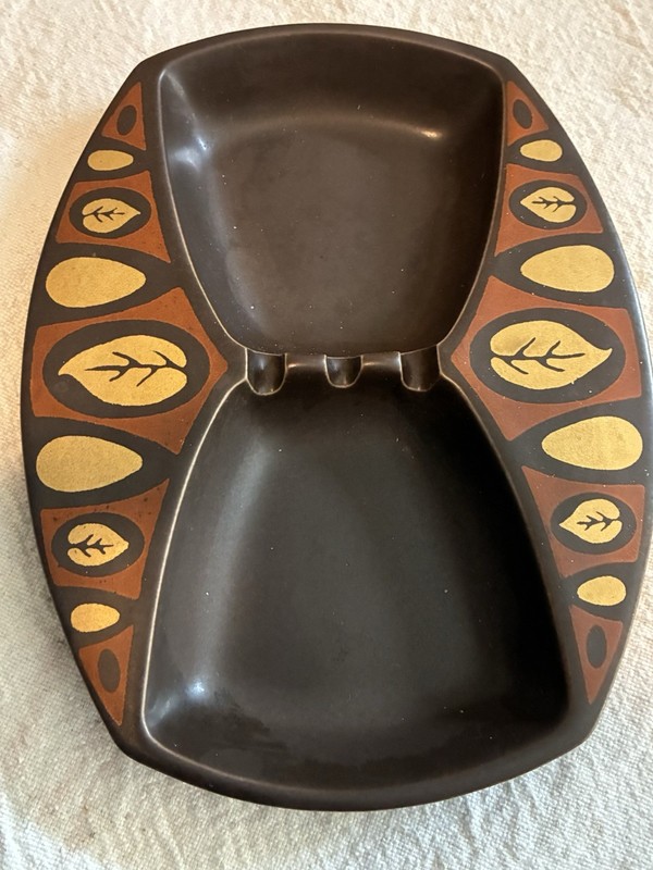Vintage Hyalyn Brown Pottery Ashtray Server