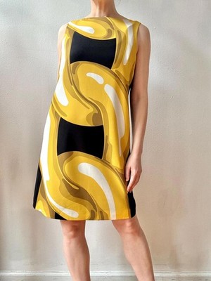 Vintage Moschino Black & Gold Chain Print Shift Dress