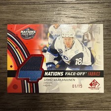 2025-26 UD SP GAME USED URHO VAAKANAINEN 4 NATIONS FACE-OFF PATCH RED 01/15