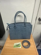 Vero Cocco Bidente Crocodile Alligator Blue Shoulder Bag Purse Italy