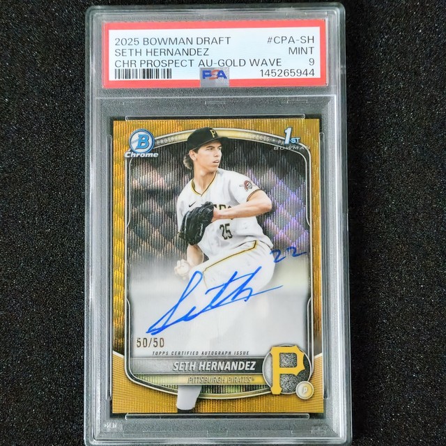 2025 Bowman Draft Seth Hernandez Gold Wave 1st Auto 50/50 Bookend