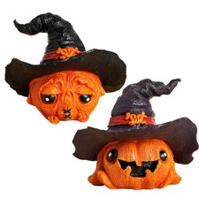 1x Halloween Pumpkin with Witch Hat Figurine - Spooky Resin Pumpkin Statue Decor
