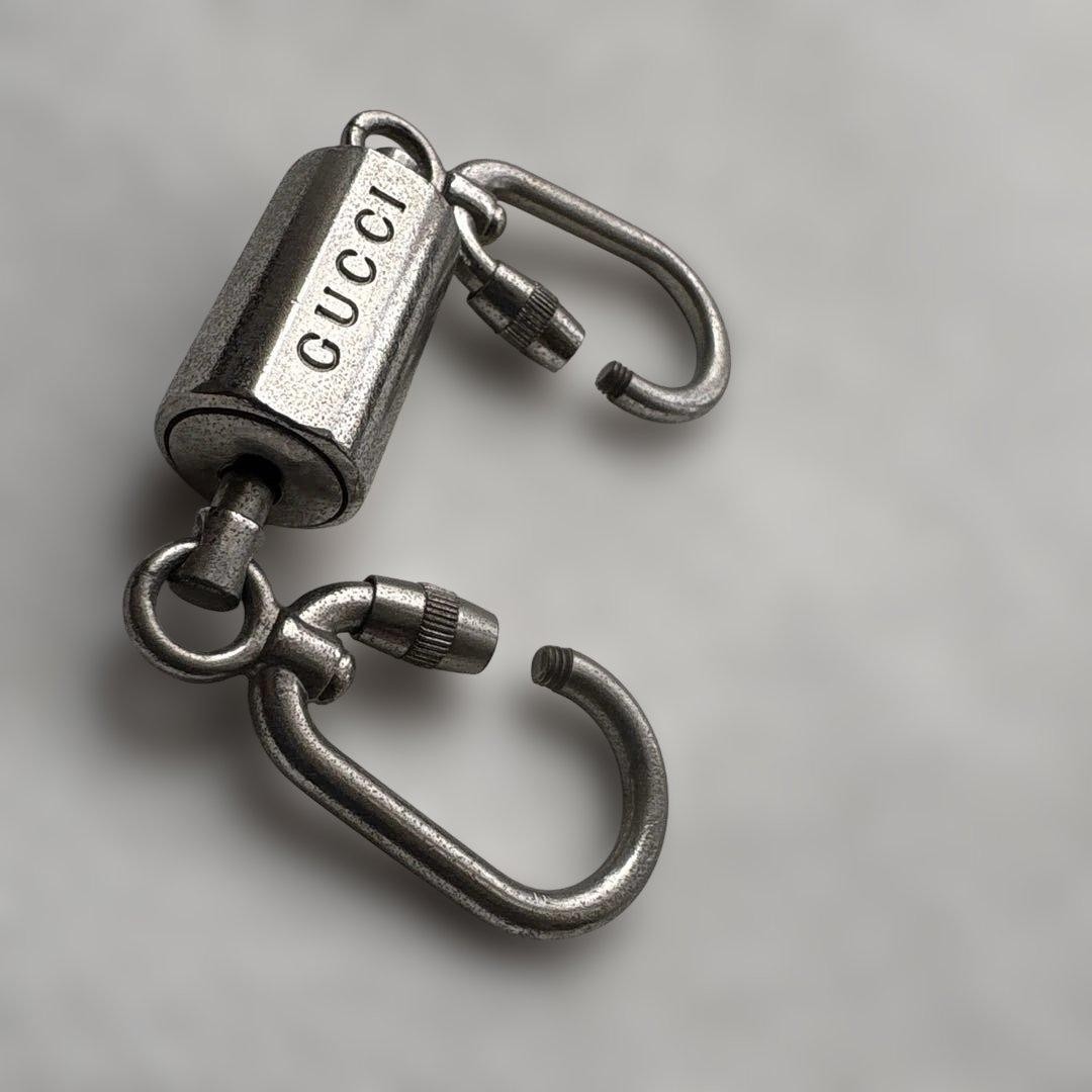 GUCCI Keyring Keychain Bag Charm Silver Carabiner Double Key Ring Logo 02624i thumbnail 13