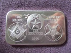 USSC -Eastern Star, Masons, Shriners- Rare  1 Troy Oz. .999 Fine Silver Bar 1974
