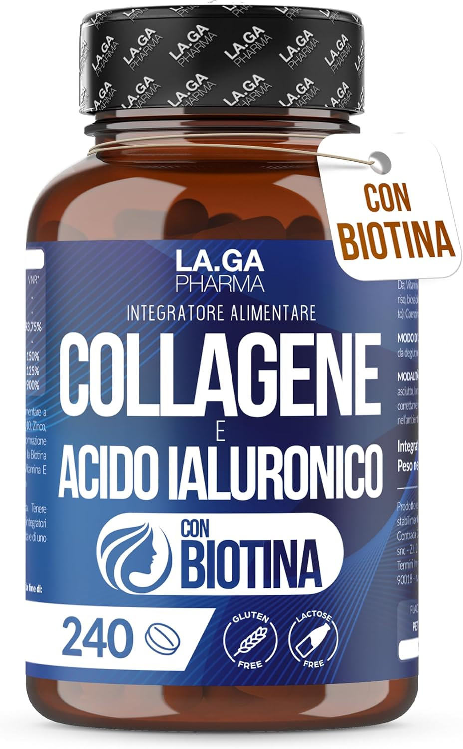 Collagene e Acido Ialuronico con Biotina - Integratore Capelli e Pelle