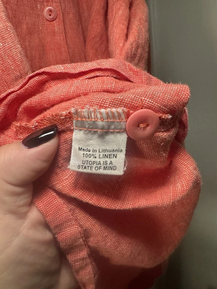 Flax 100% Linen Shacket Shirt Jacket Red/Salmon Oversized Lagenlook Sz L - Image 4 of 4