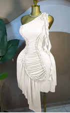 Women Ruffles Streamer One Shoulder Irregular Midi Mini A-line Dress 2026 Elegan