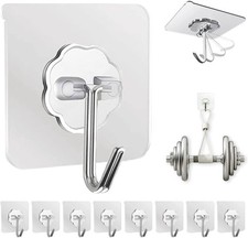 Adhesive Wall Hooks Clear 50lb Max Heavy Duty Hanging Sticky-10 Pack