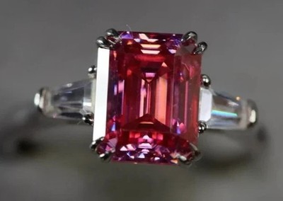 Dainty Solitaire Ring 4.7 Ct Emerald Cut Pink Lab Diamond 925 Silver for Women