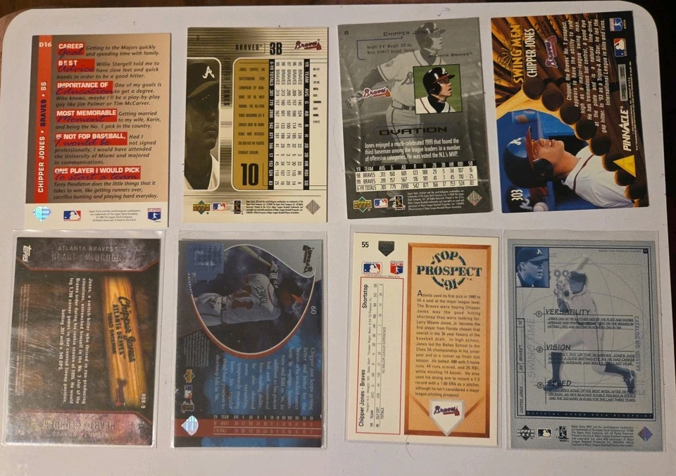 Lote de 8 cartas Chipper Jones Atlanta Braves novato patio Topps cubierta superior Foto 2 de 2