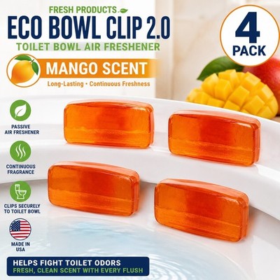Fresh Products Eco Bowl Clip 2.0 Mango Toilet Bowl Air Freshener Deodorizer 4Pk