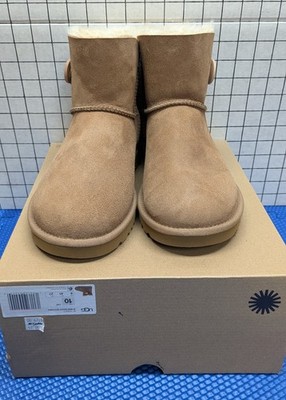UGG CLASSIC MINI BAILEY BUTTON II CHESTNUT Women 10 Slipper Boot New In Box